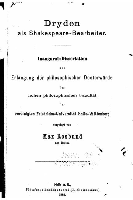 Dryden als Shakespeare-bearbeiter, (Paperback)