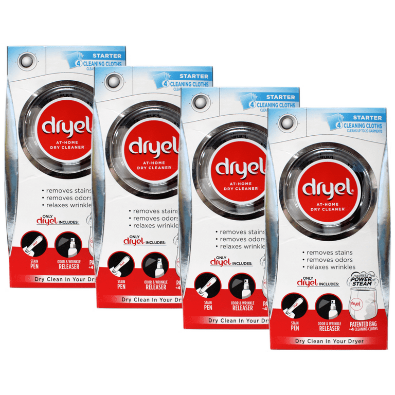 Dryel at Home Dry Cleaner Starter Kit with 4 Cleaning Cloths and Patented  Bag Each, Pack of 4 