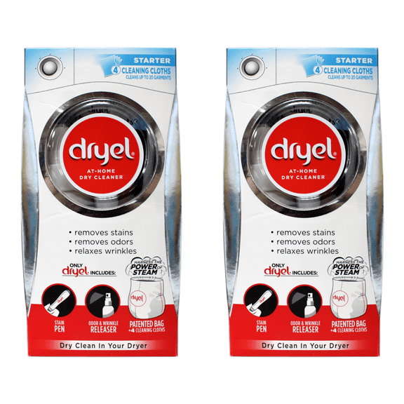 Dryel at Home Dry Cleaner Starter Kit with 4 Cleaning Cloths and Patented Bag Pack of 2