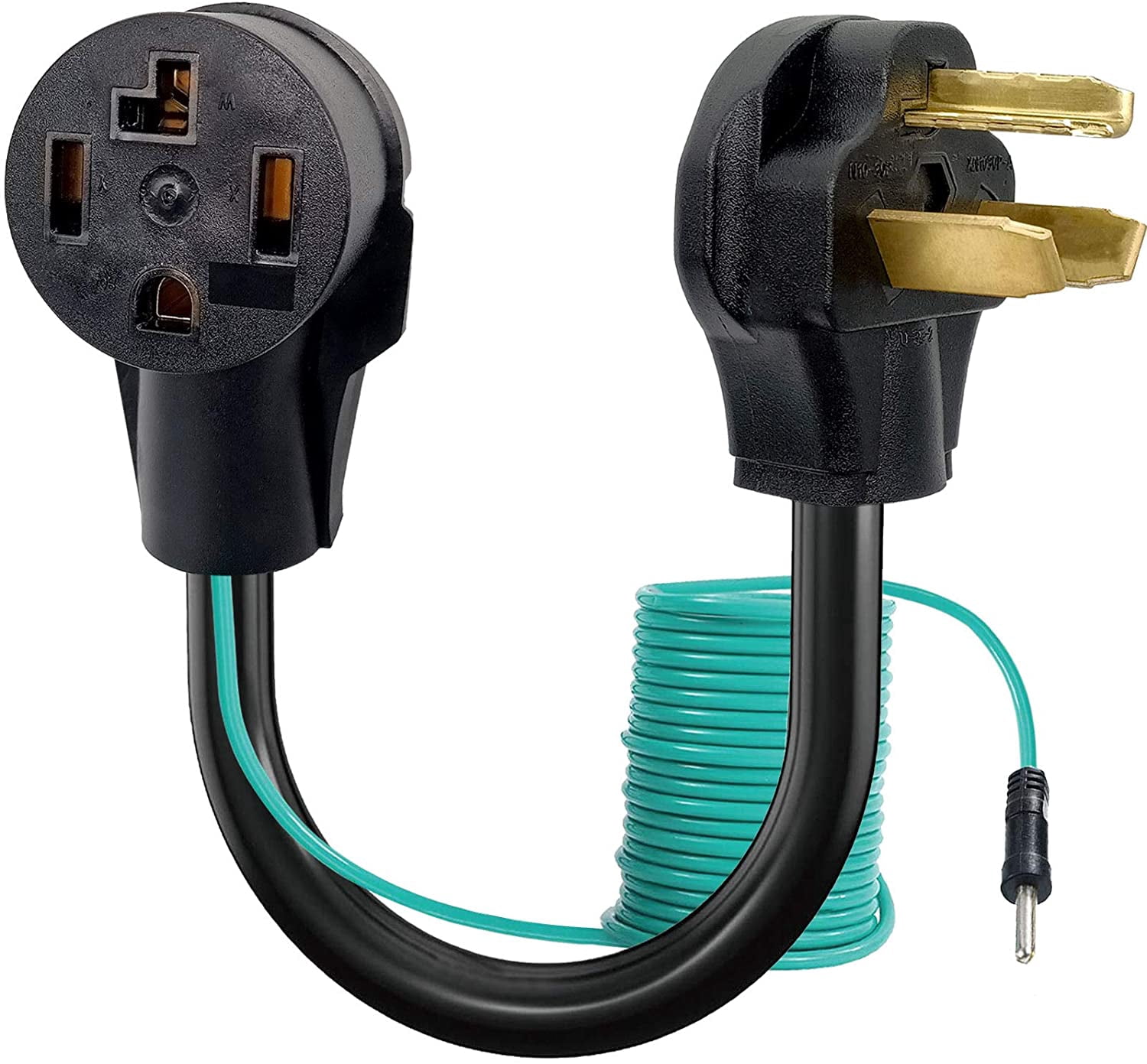 Dryer Adapter Cord, 4 Prong to 3 Prong Dryer Adapter Cord Convert 4 Prong Dryer Plug to 3 Prong Wall Outlet, Nema 10-30P Male to 14-30R Female with Safety Ground Wire, 1.5FT STW 10AWG 30Amp 110V/250V