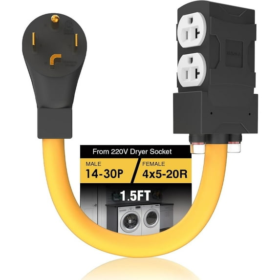 Dryer Adapter Distribution Cord NEMA 14-30P to 5-15/5-20R