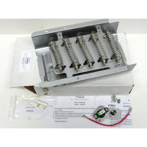Dryer Heater Heating Element & Fuses Kit For Roper RED4516FW0 RED4516FW1 RED4640YQ0 REL3612BW3 REL4622BL2 REL4622DL1 REL4622DW1 REL4632BL3 REL4632BQ3 REL4632BW3 REL4632DL1 REL4634BL2 REL4634BL3