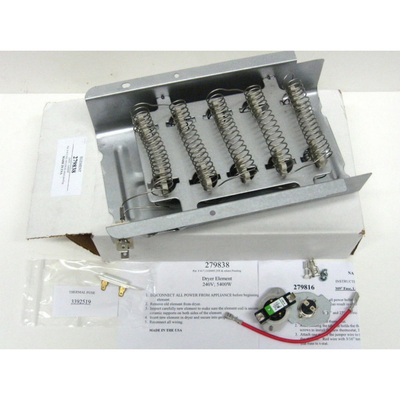 Dryer Heater Heating Element & Fuses Kit For Whirlpool LEV4634PQ0 LEV4634PQ1 WED5300ST0 WED5540ST0 WED5800SG0 BYCD3722W0 CEDS563MQ0 CEDS663SQ0 CEDS984RQ0 CEDX463RQ1 GEN2000HZ0 GEQ8858HZ0 GEQ9858JT0