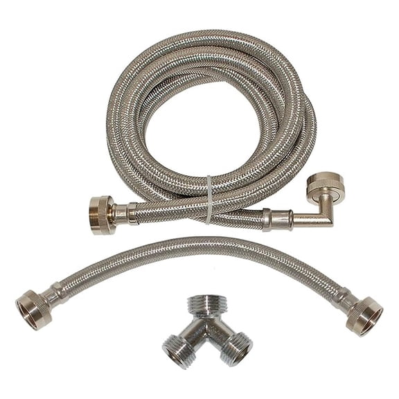 Dryer Installation Kit 3/4 Inch, 6ft Stainless Steel Hose, 90 Degree Elbow, Dryer Fill Hose Replacement, Washer Y Adapter Kit for Gas & Electric Dryers