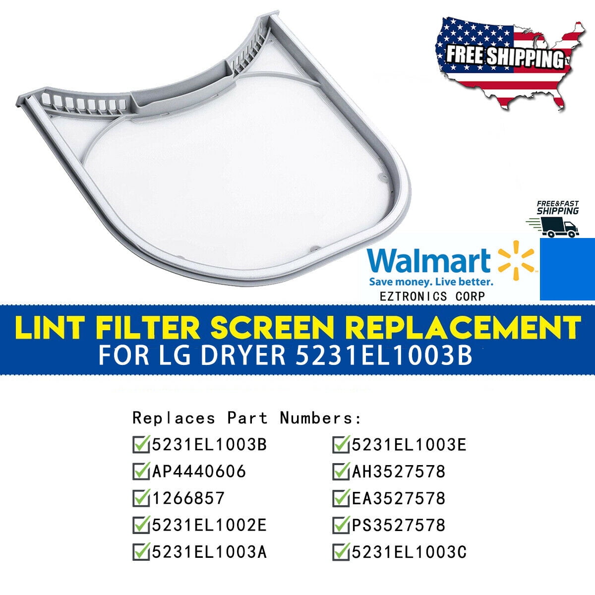 Dryer Lint Filter for LG DLE0332W, DLE0442G, DLE0442W, DLE0442W01
