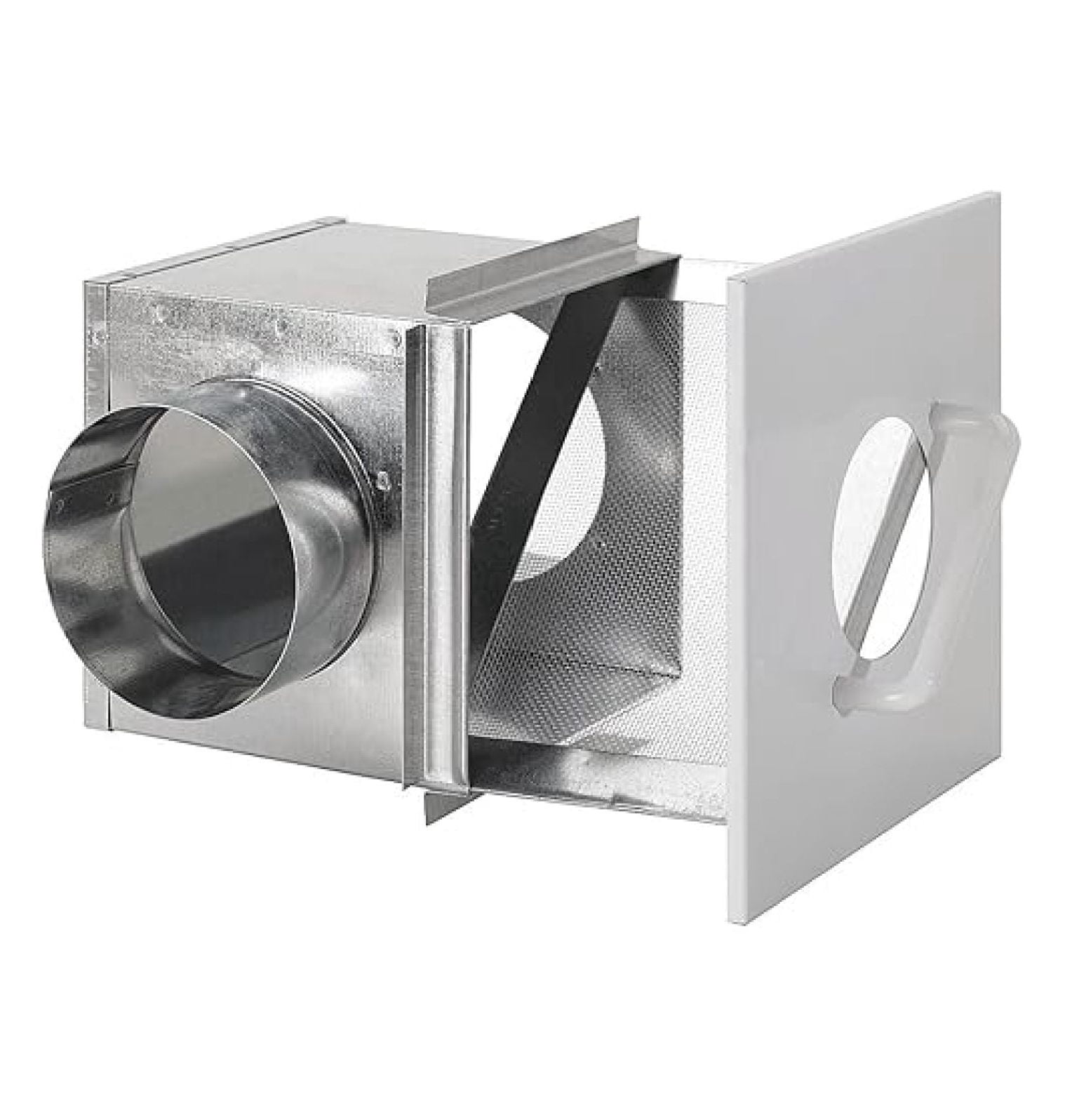 Dryer Lint Trap 4 Inch - Galvanized Metal Booster Fan Lint Filter - 8H-P3W2-C89R - For 4" Ductwork - Easy Clean Removable Filter - Flush Mount