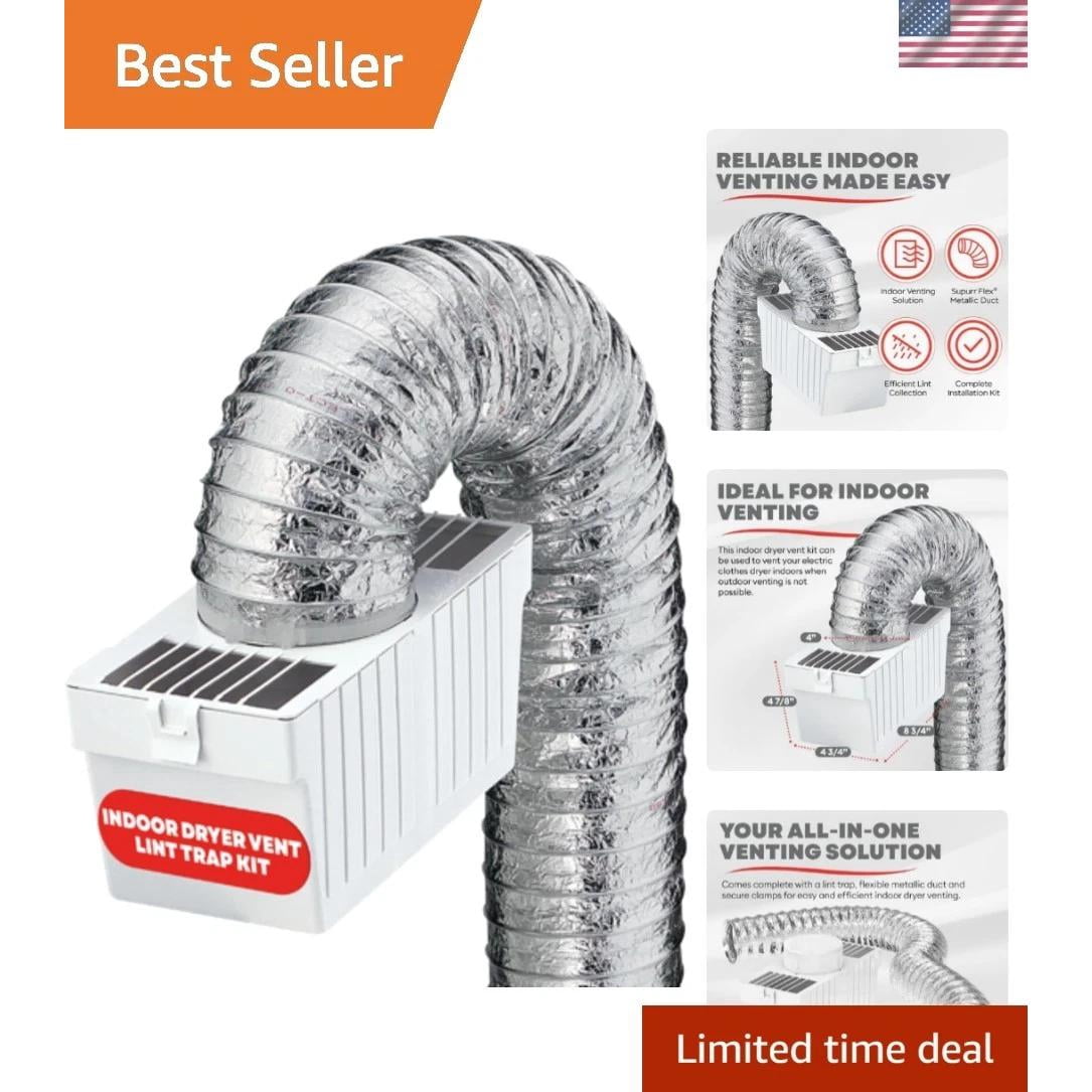 Dryer Lint Trap Kit for Electric Dryers, Indoor Venting with 4-Inch Diameter ...