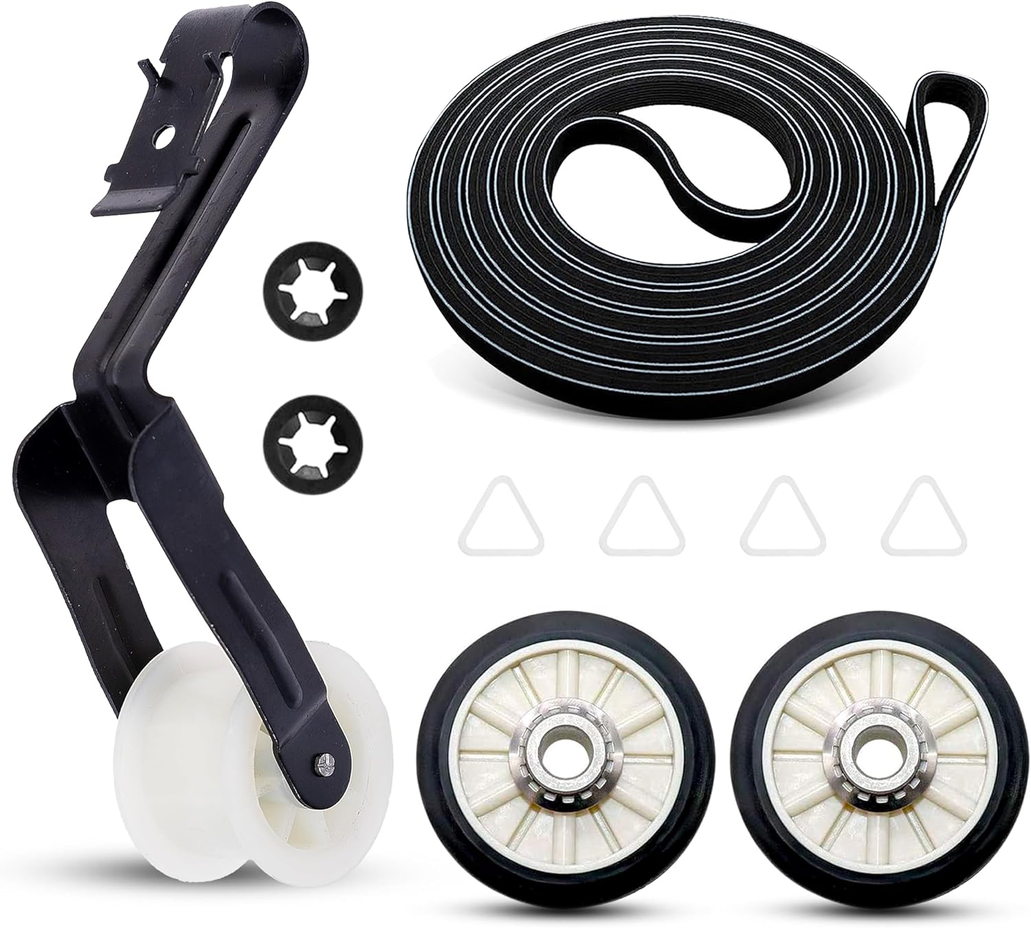 Dryer Repair Kit Replaces For Amana NED4500VQ0 NED4500TQ0 NED4600YQ0 NED4600YQ1 NED4655EW0 NED4700YQ1- Drum Rollers 14210017, Belt 341241, Idler Pulley 14210023