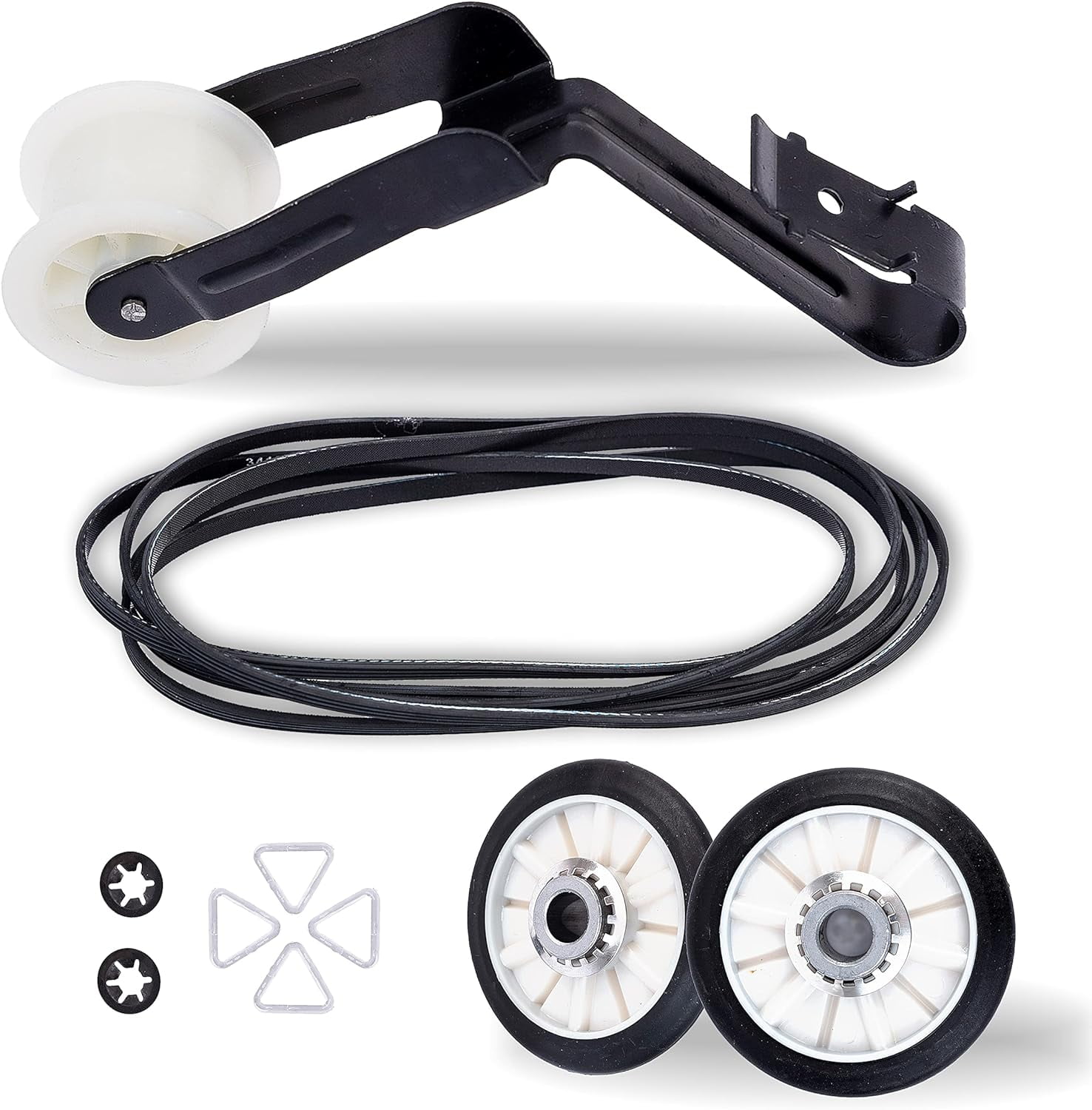 Dryer Repair Kit Replaces For Amana NED4600YQ1 NED4655EW1 4GNED4600YQ1 NED4600YQ0 NGD4655EW2 NED4500VQ0 NED4700YQ1 NED4500TQ0 NED4800VQ0 Drum Rollers 14210017 Belt 341241 Idler Pulley 14210023