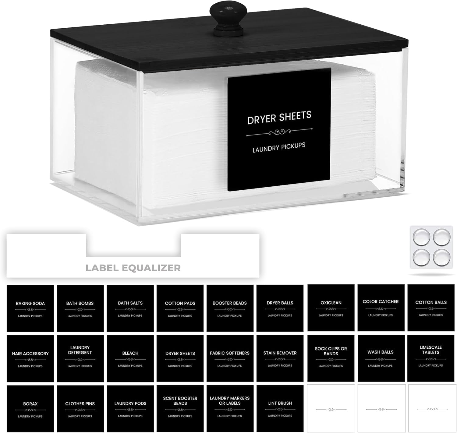 Dryer Sheet Holder with 30 waterproof Labels, Acrylic made tissue box ...