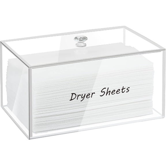 Dryer Sheet Holder, Dispenser, Acrylic Container Storage Box for Laundry Room Organization, Holds Sheets, Balls, Clothes Pins, Laundry Pods