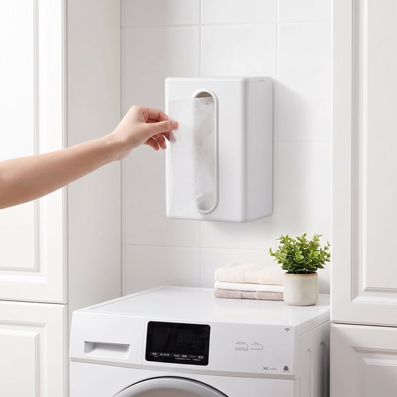 Dryer Sheet Holder for Laundry Room, Dryer Sheet Container,Dryer Sheet Dispenser,Wall Dryer Sheet Box for Laundry Organization and Storage,Plastic Fabric Sheet Holder with Lid,White