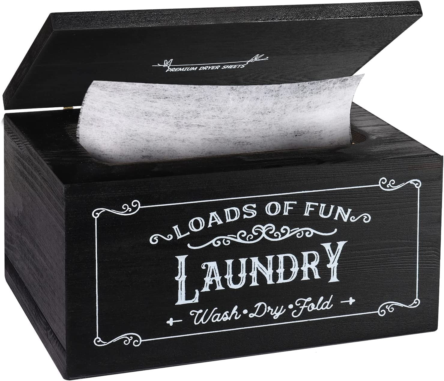 Dryer Sheet Holder, Wooden Dryer Sheet Dispenser with Hinged Lid for Fabric Softener Sheets