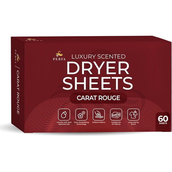 Dryer Sheets Carat Rouge Scent | Ultra-Soft Essential Oil Dryer Sheet | Long-Lasting Fabric Sheet | 60 PCS Scented Laundry Sheets With Odor Neutralizing Technology by