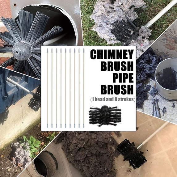 Dryer Vent Cleaner Kit 23.62InFlexible 9 pcs Rods with 1pc Brush Head Chimney Sweep Rotary Fireplaces Inner Wall Cleaning Brush Chimneys Access
