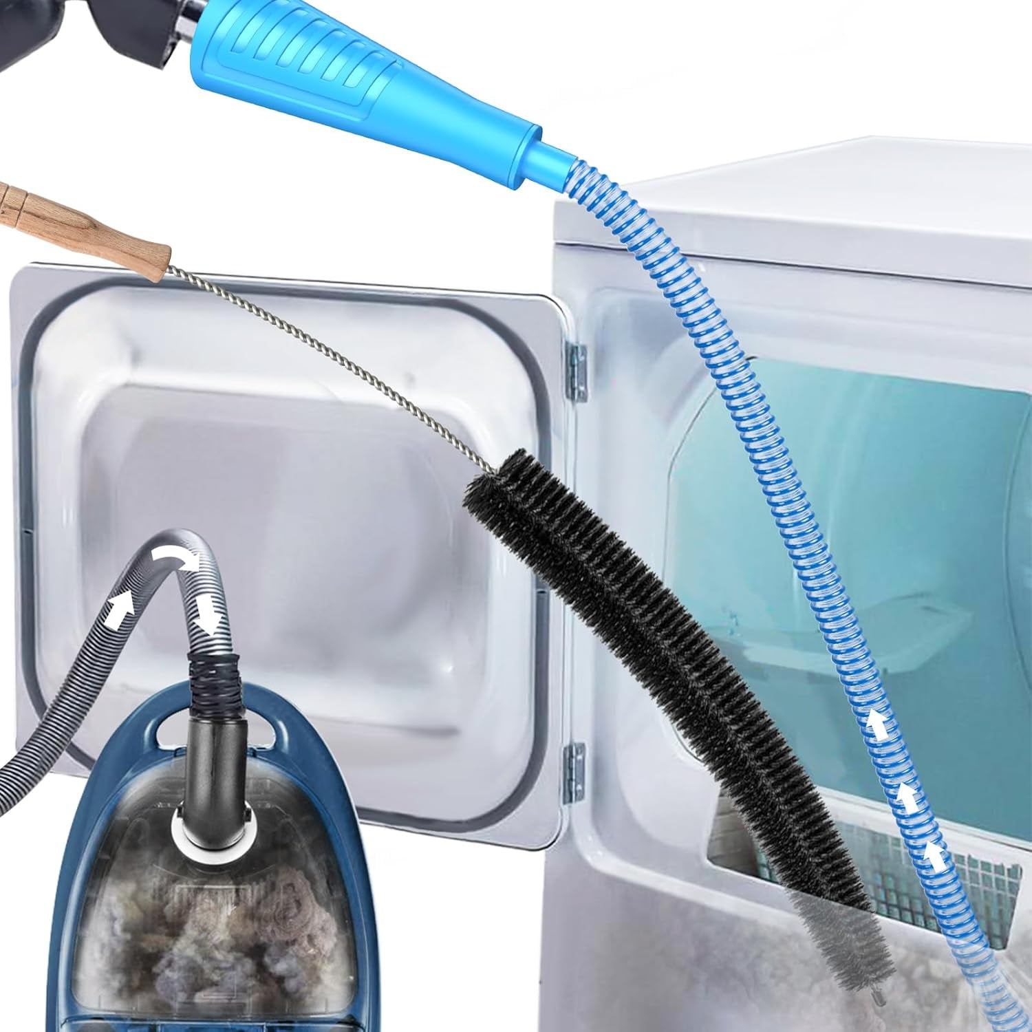 Dryer Vent Cleaner Kit Dryer Lint Vac Attachment with Brush, Lint Remover, Dryer Vent Vacuum Hose Cleaning Tools, Blue