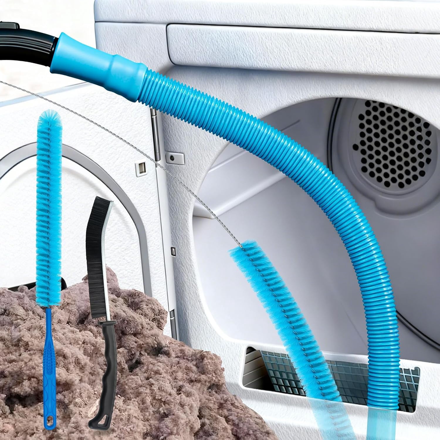 Dryer Vent Cleaner Kit with Dryer Vacuum Hose Attachment, 4-in-1 Multi-Lint Remover Brush, Suitable for Most Aacuum Cleaners for Efficient, Safe, and Thorough Dryer Lint Cleaner Tools