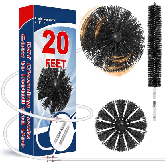 Dryer Vent Cleaner Kit Ducts Cleaning Kit for Dryer Air Duct HVAC Vent Fireplace Chimney Pellet Stove Gutter Downspout Dryer Vent Lint Removers with 1.5" 4" 6" Brush Heads (20 )