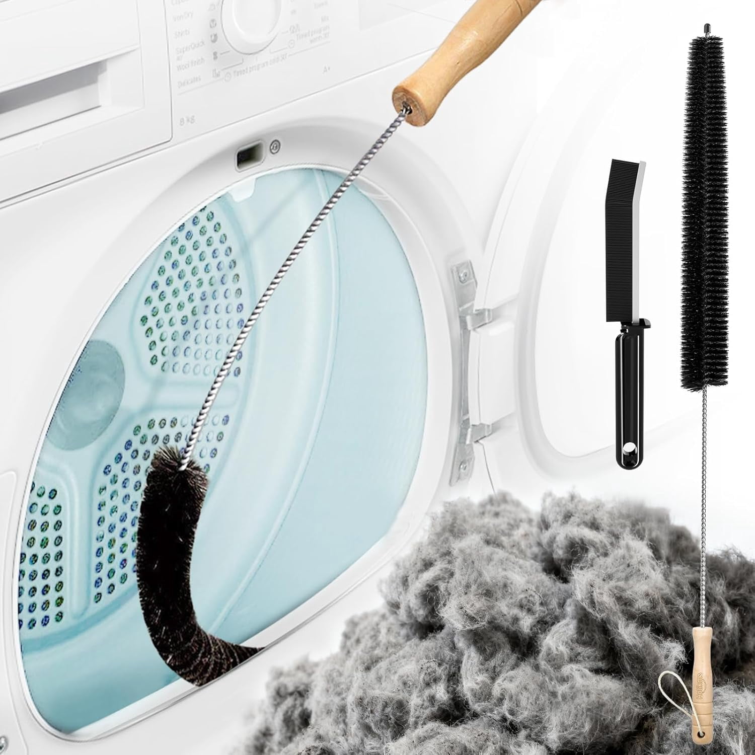 Dryer Vent Cleaner Kit - Household Cleaning Supplies, Lint Brush, Refrigerator Long Coil Flexible Remover, Removing Dust and Pet Hair