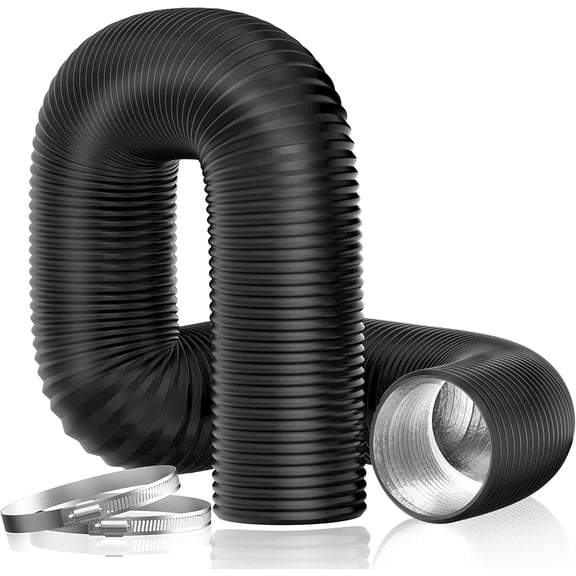 Dryer Vent Hose, 4'' Flexible Duct 16FT with 2 Duct Clamps, Heavy-Duty Three Layer Protection, Black PVC, for HVAC Ventilation, Duct Fan Systems