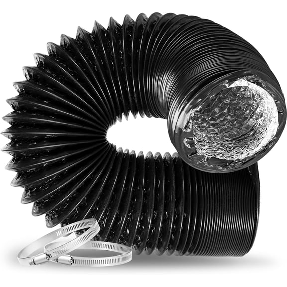 Dryer Vent Hose, 6" Insulated Flexible 25FT Long Duct with 2 Clamps, Heavy-Duty Three-Layer Protection for Heating Cooling HVAC Ventilation, Black