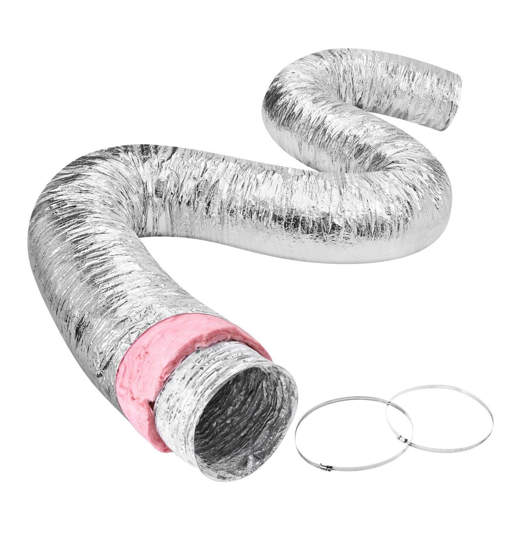 Dryer Vent Hose 8 Inch Insulated, 25ft Flexible Duct with Clamps, HVAC Ventilation Exhaust Ducting R-6.0 Flame Retardant