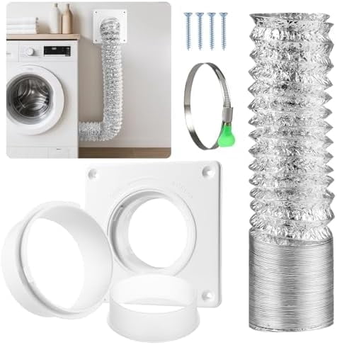 Dryer Vent Hose Connector Kit, 4" Diameter Dryer Duct, 8 ft Long, 7 x 7" Dryer Vent Wall Plate, Quick Connect and Disconnect, Fit 4 Inch Pipe, For Dryer Washer Bathroom Greenhouse Indoor