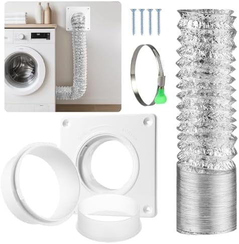 Dryer Vent Hose Connector Kit, 4" Diameter Dryer Duct, 8 ft Long, 7 x 7" Dryer Vent Wall Plate, Quick Connect and Disconnect, Fit 4 Inch Pipe, For Dryer Washer Bathroom Greenhouse Indoor