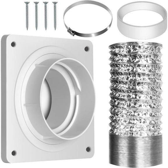 Dryer Vent Hose Connector Kit, Dryer Vent Wall Plate with Hose(4 inch 8 feet), Dryer Duct Connector with Quick Connect & Disconnect, Covers Area 7inch x 7inch, Fits 4 Inch