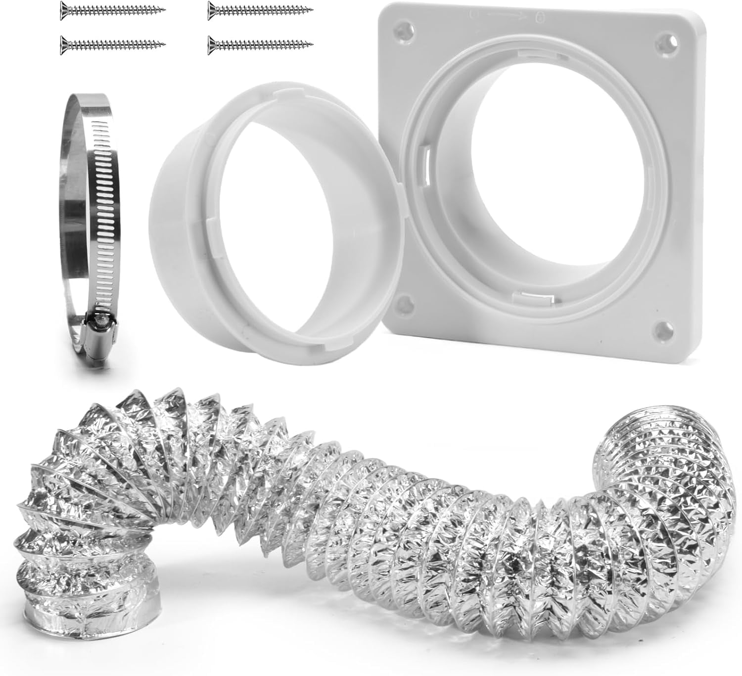 Dryer Vent Hose Connector Kit - Dryer Vent Wall Plate with Hose - Dryer Duct Connector with Quick Connect & Disconnect Dryer Dock Connector (Dryer Vent Connector with 4in-5ft Hose)