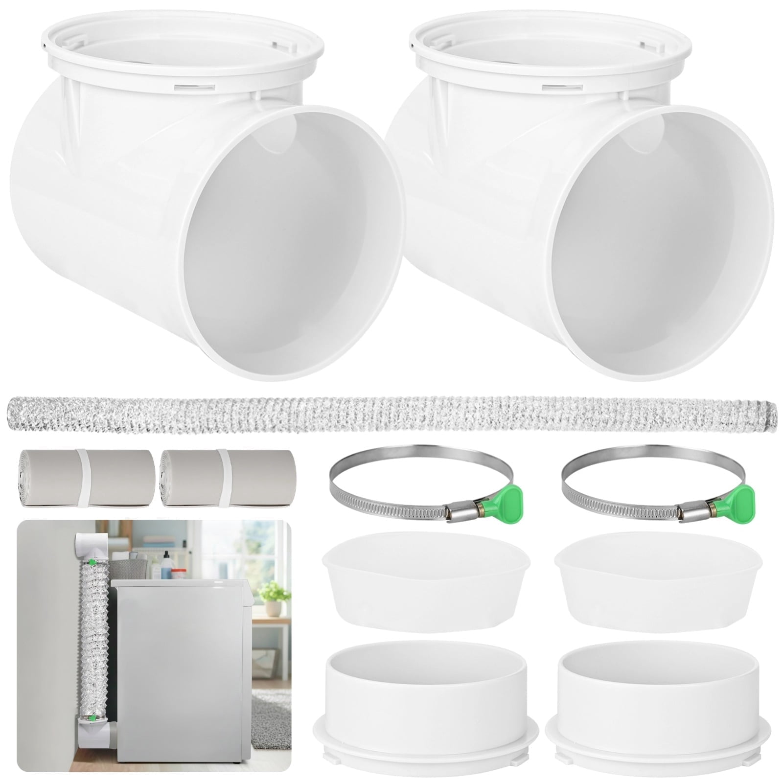 Dryer Vent Hose Kit with 90 Degree Elbow, Includes 9.8ft Aluminum Foil Hose, Connectors, Clamps, Sealing Rings & Tapes, Dryer Vent Connector Kit