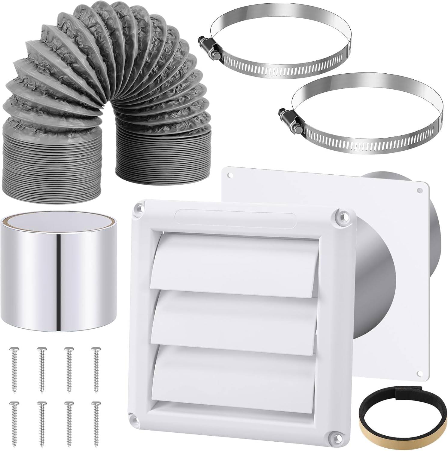 Dryer Vent Kit 4 Inch Dryer Ducting Tube Vent Hose Connector Wall Ducting Kit for Air Circulation (Gray)