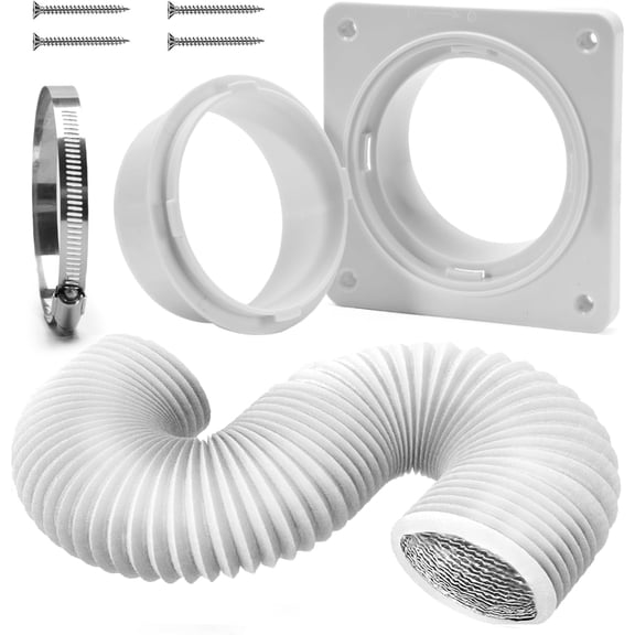 Dryer Vent Wall Plate Quick Connector Snap to Vent Dryer Dock Connector Kit Fits 4 Inch Hose (Dryer Vent Connector with 4in-5ft White Hose)