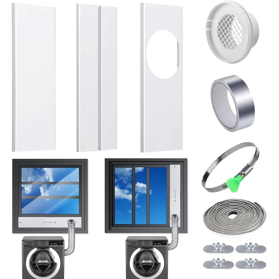 Dryer Vent Window Kit for 4" Dryer Vent Hose, Universal Window Dryer Vent Kit Window Duct Kit with Adjustable Seal Plates for Horizontal & Vertical Sliding Windows