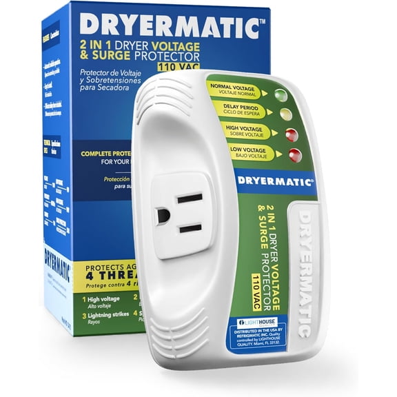 Dryermatic, 2-in-1 Electronic Voltage & Surge Protector for Compact 110V and Gas Clothes Dryers Mostly Used in Dorms and Small Apartments