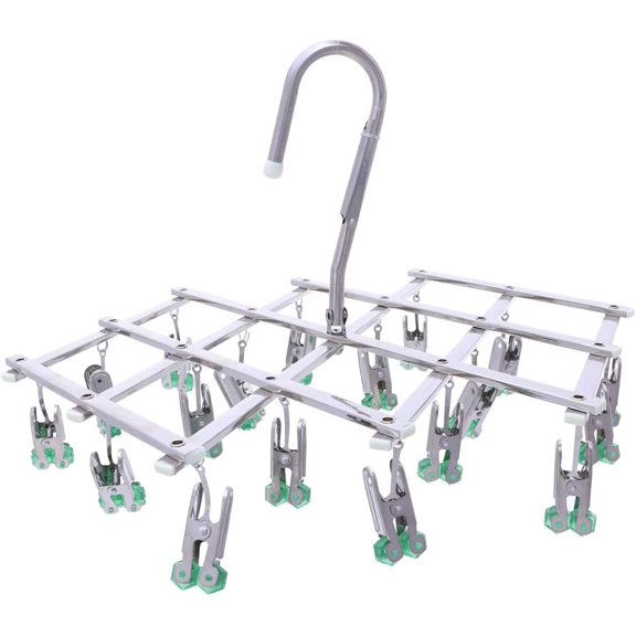 Drying Hanger,Hanging Drying Rack,Drip Hanger Stainless Steel with 18 Pegs for Laundry Underwear Socks Bra Panty,Quickly Remove Clothes from Hanger,Windproof,Folding Portable,Green