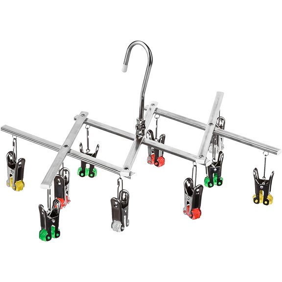 Drying Hanger, Hanging Drying Rack, Drip Hanger Stainless Steel with 10 Pegs for Laundry Underwear Socks, The Clips Relea Quickly, Folding Portable