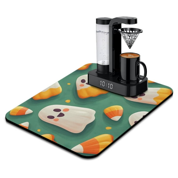 Drying Mat for Dishes Cute Ghost Halloween Spooky Trick or Treat Kitchen Drying Mat Absorbant Collapsible 18x24 Inch Dry Pad for Halloween Accessories Countertops