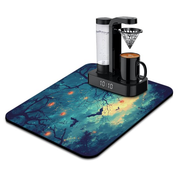 Drying Mat for Dishes Halloween Scary Night Moon Black Dead Tree Dish Drying Pad Non Slip Foldable Washable 18x24 Inch Dish Drying Pad for Kitchen Fast Dry