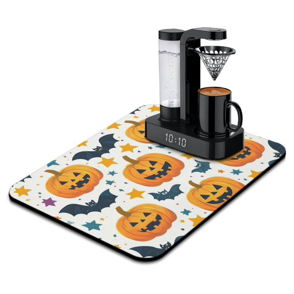 Drying Mat for Dishes Halloween Spooky Trick or Treat Pumpkin Coffee Bar Mat Absorbant Collapsible 18x24 Inch Dishes Plate Glass Dry Draining Pad for Kitchen Fast Dry