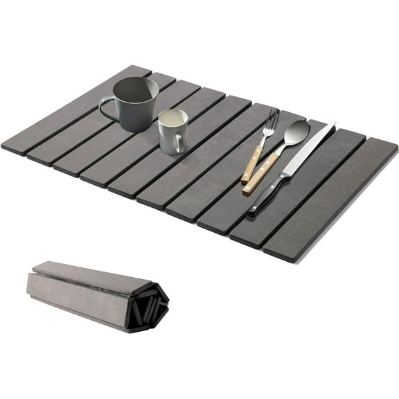 Foldable Stone Drying Mat 23.6x15.4 inch, Quick Dry Kitchen Counter Dish Rack, Non-Slip Stone Mat for Dishes Utensils