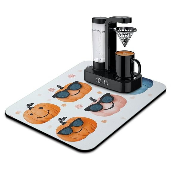 Drying Mat for Dishes Cute Pumpkin Halloween Fall Holiday Coffee Bar Mat Absorbant Collapsible 18x24 Inch Dry Pad for Coffee Machine Dish Rack