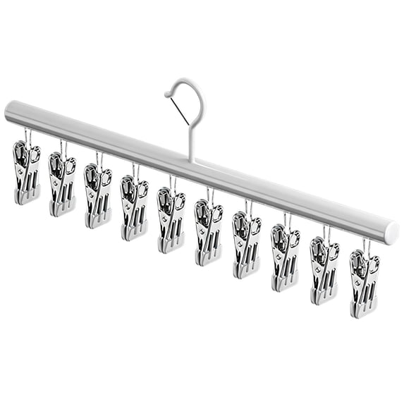 Drying Rack, 14 × 3.3 Inch Closet Racks with 10 Clips, Heavy Duty Stainless Steel Sock Pant Hangers, Space Saving Durable Metal Clothes Organizer for Jeans, Slacks, Shorts, Skirt,White