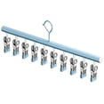 thumbnail image 1 of Drying Rack, 14 × 3.3 Inch Closet Racks with 10 Clips, Heavy Duty Stainless Steel Sock Pant Hangers, Space Saving Durable Metal Clothes Organizer for Jeans, Slacks, Shorts, Skirt,Light Blue, 1 of 9