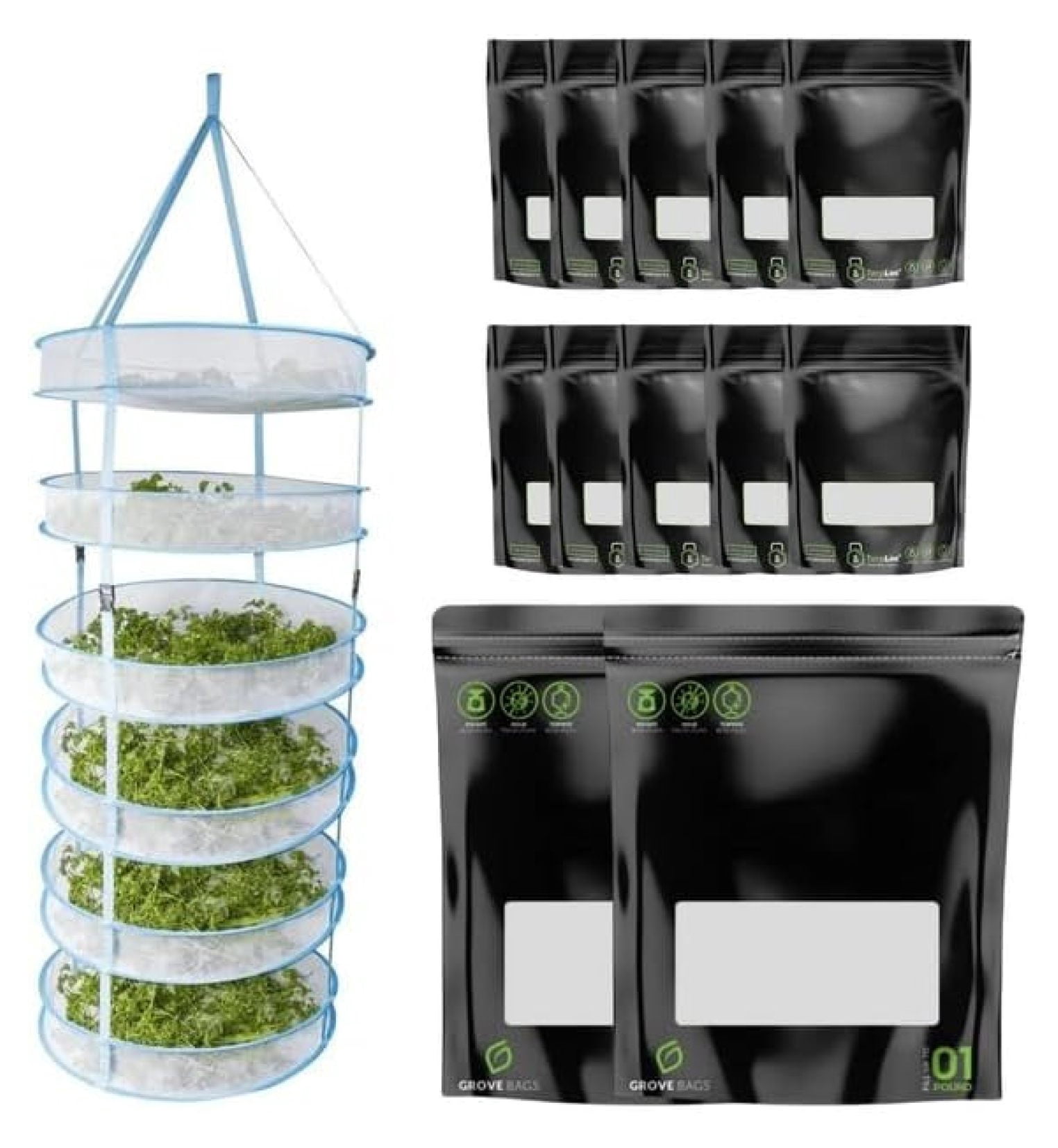 Driying Curing Rack Drying Rack 6-Tier + Windowed Grove Bags 1oz (10) & 1/4lb (2) - Perfect ...