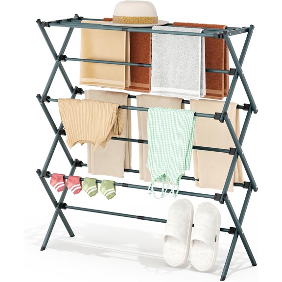 Drying Rack Clothing - 3 Tier Metal Clothes Drying Rack Collapsible, Laundry Drying Rack Expandable, Small Clothe Airer for Baby Clothes Towel Bib Sock Indoor Outdoor Use(Navy Blue)