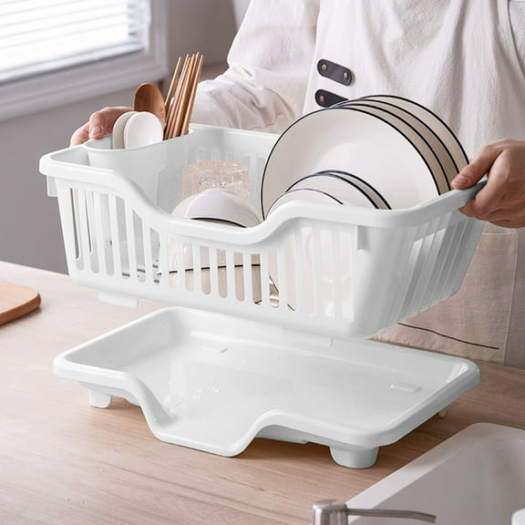 Drying Rack with Drainboard, Kitchen Counter Dish Drainer with Fast Drainage System, Space-Saving Expandable Design with Utensil Holder for Small Kitchen, Home Sink Organizer