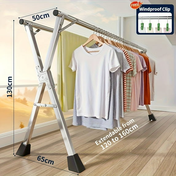 Drying Rack, Metal Drying Rack, Heavy Duty Folding Drying Rack For Home And Outdoor Use, Retractable Large Capacity Drying Rack With Stable X-frame Construction, Metal Laundry Drying Rack