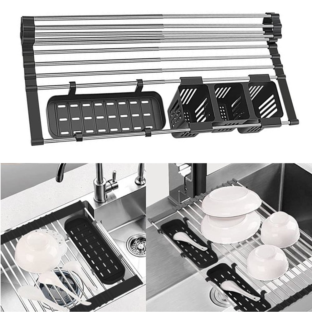 Drying Rack Over The Sink, Kitchen Rolling Dish Drainer, Foldable Sink