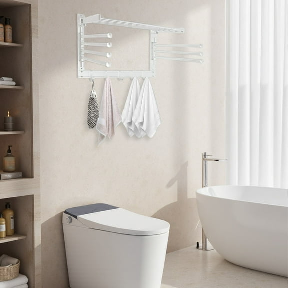 15.8in Towel Rail Rack Holder Storage Wall Mounted Bathroom Anti-corrosion Platzsparender Metall Wand-Wäscheständer mit Haken&Schwenkarmen Badezimmer
